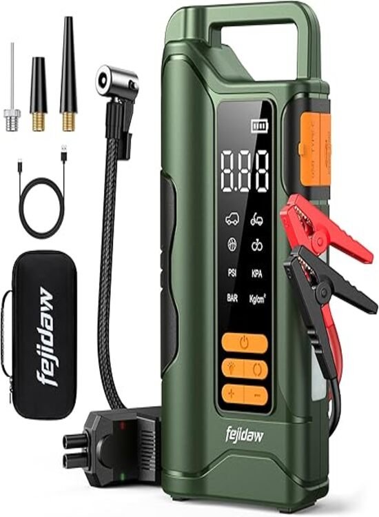 The All-In-One Recovery Hub: 10L Gas/Diesel Jumper with Auto-Stop Inflator.